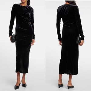 NWT TOTEME Women's XL Twisted Velvet Midi Dress Black Long Sleeve Asymmetric
